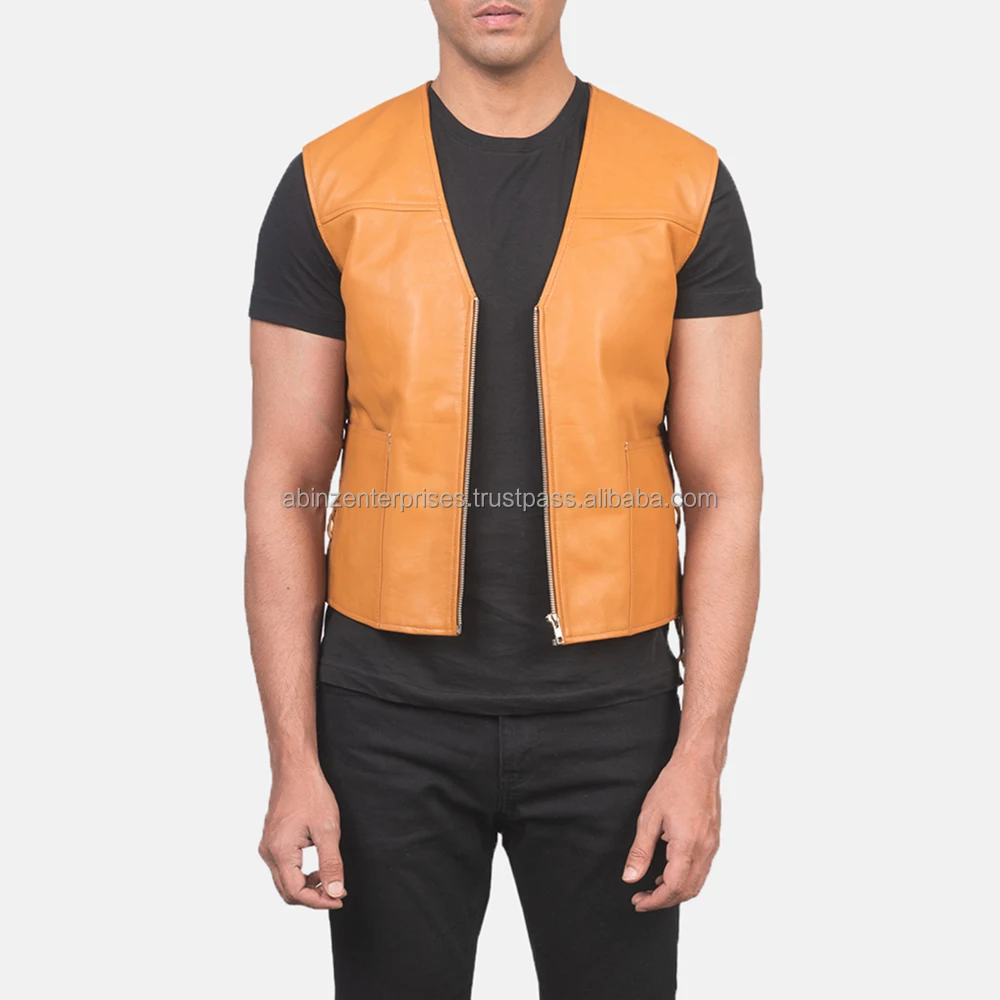Customize Men New  Leather Vest New Design of 2024 In Real Leather With Zipper Closer Type Cheap Prices