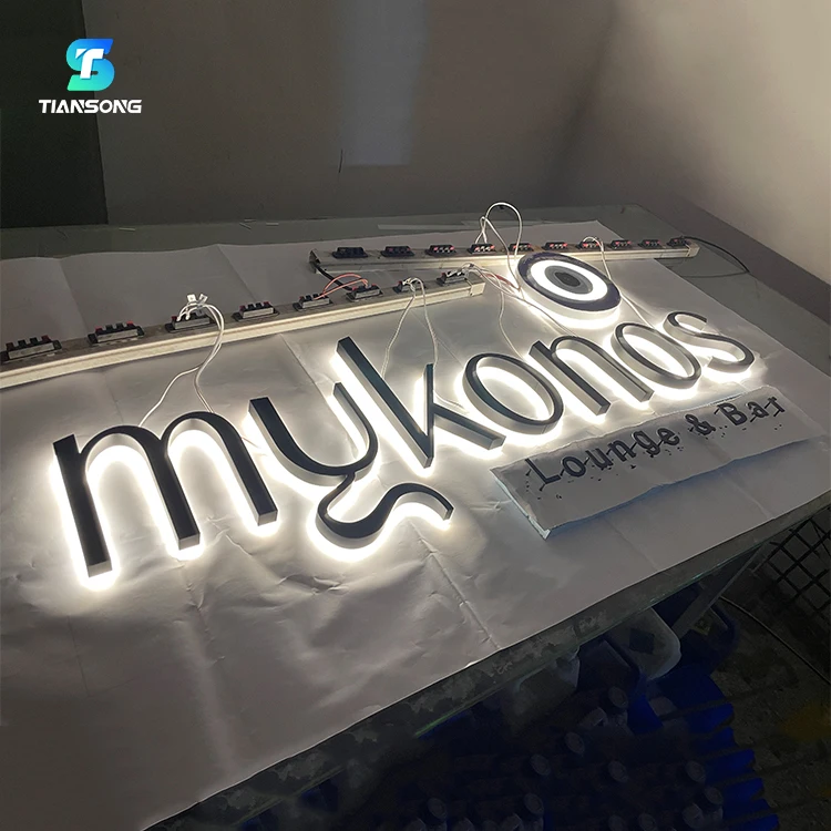Пользовательский 3D металлический знак с подсветкой бизнес логотип для магазина передний
