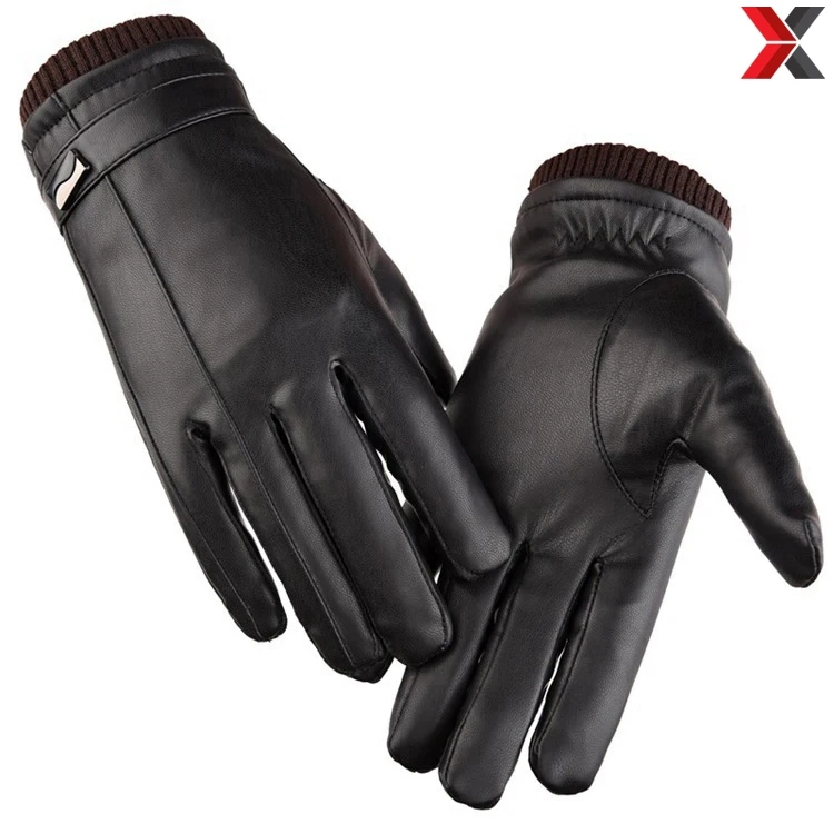 Men Gloves Black Color Winter Warm Touch Screen Windproof PU Leather Fashion leather Gloves