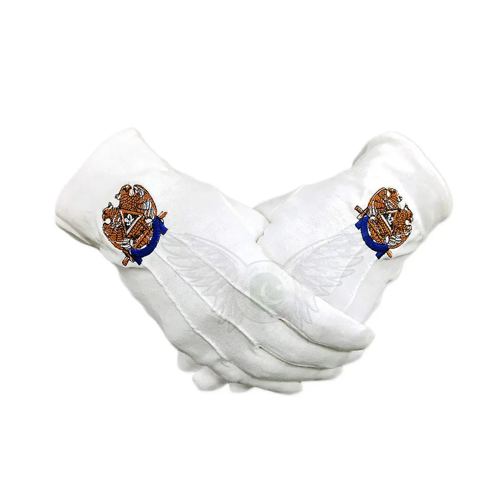 Manufacturers Fashion White Cotton-Gloves Masonic Regalia Embroidered logo Supplier from pakistan