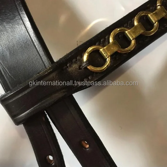 Ореховая коричневая или черная кожаная лента для бровей лошадей роскошная с полным швом разработанная латунными розетками и цепочкой индивидуальный дизайн