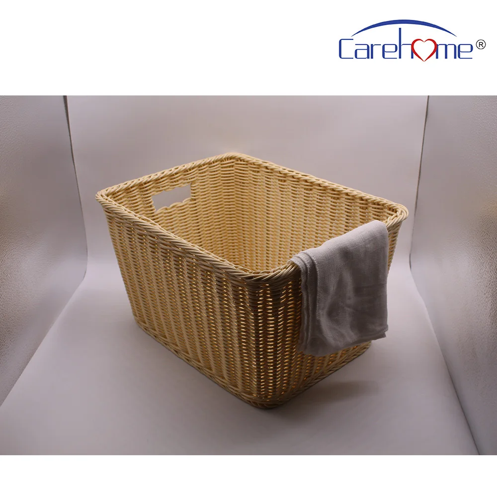 Handmade Plastic Rattan Large Rectangular Wicker Laundry Hamper Picnic Toy Box Storage Linen Laundry Basket