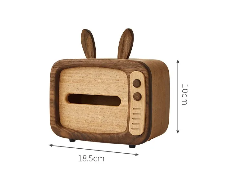 Creative Cute TV-shaped Wooden Tissue Napkin Paper Storage Box Holder for Desktop Living Room and Home
