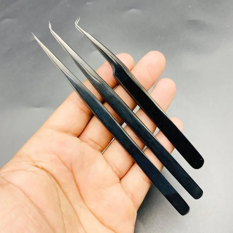 45 Degree 90 Degree Isolation Tweezers Wholesale High Quality Stainless Steel Black Plasma Tweezers For Eyelash Extension