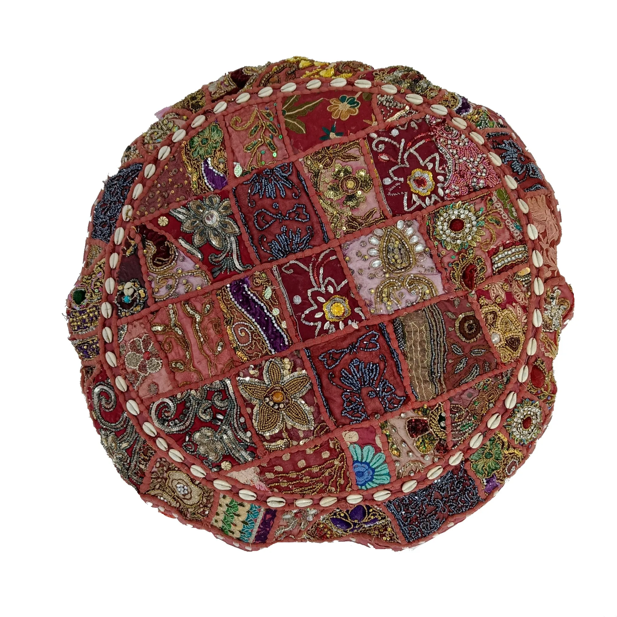 Handmade Beaded Round Patchwork Multi Color Floral Design Cushion Cover Home Decor Luxury Multi Design Sofa Bedroom Pillow Cover