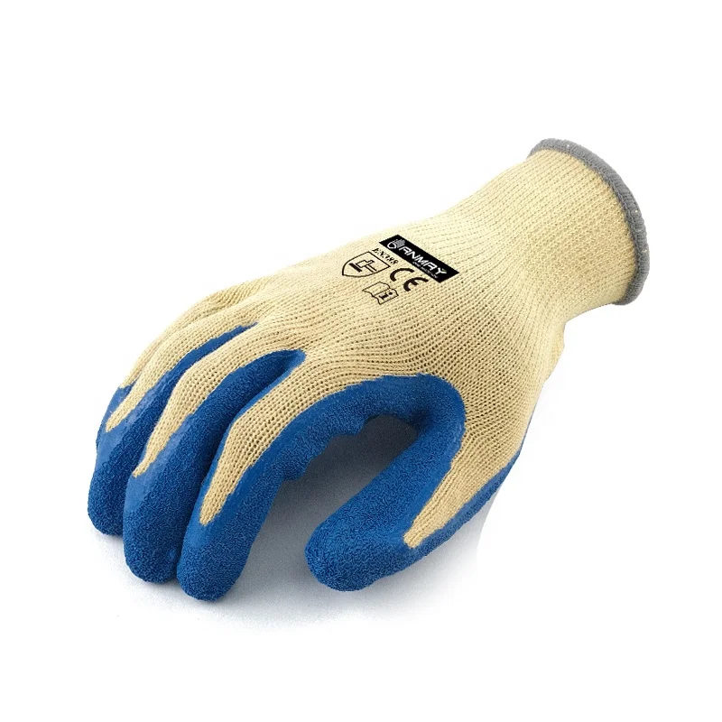 Heat Flame Resistant Burn Resistant Aramid 1414 Fiber ANSI A3 Anti Cut Level 5 Cut Resistant Blue Crinkle Latex Coated Gloves