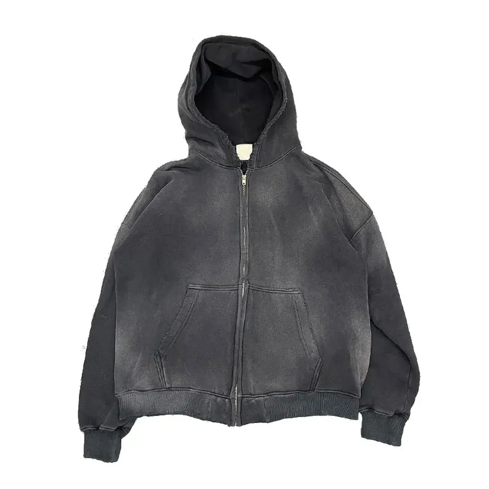 Acid Wash High Quality Plain Soft Cotton Fleece Hoodie Factory Custom Zipper Solid Color Men USA Size Hoodies For Sale