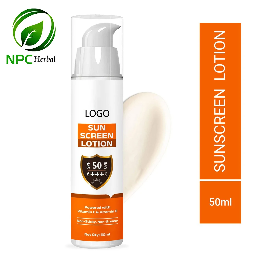 50 мл широкий спектр солнцезащитный лосьон SPF50 + УФ-защита для лица и тела с натуральными ингредиентами Оптовая цена логотип на заказ