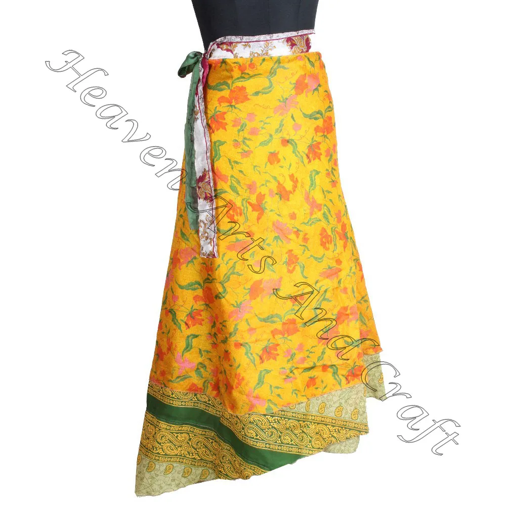 Handmade Vintage Reversible Recycle Silk Magic Wrap Around Skirt 2 Layer Reversible Magic Silk Saris Wrap Long Skirt silk fabric