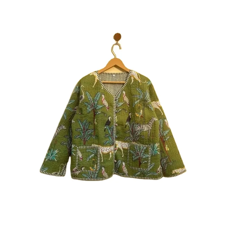 Patchwork Quilted Jackets Cotton Floral Bohemian Style Fall Winter Jacket Coat Streetwear Boho Quilted Reversible Jacket