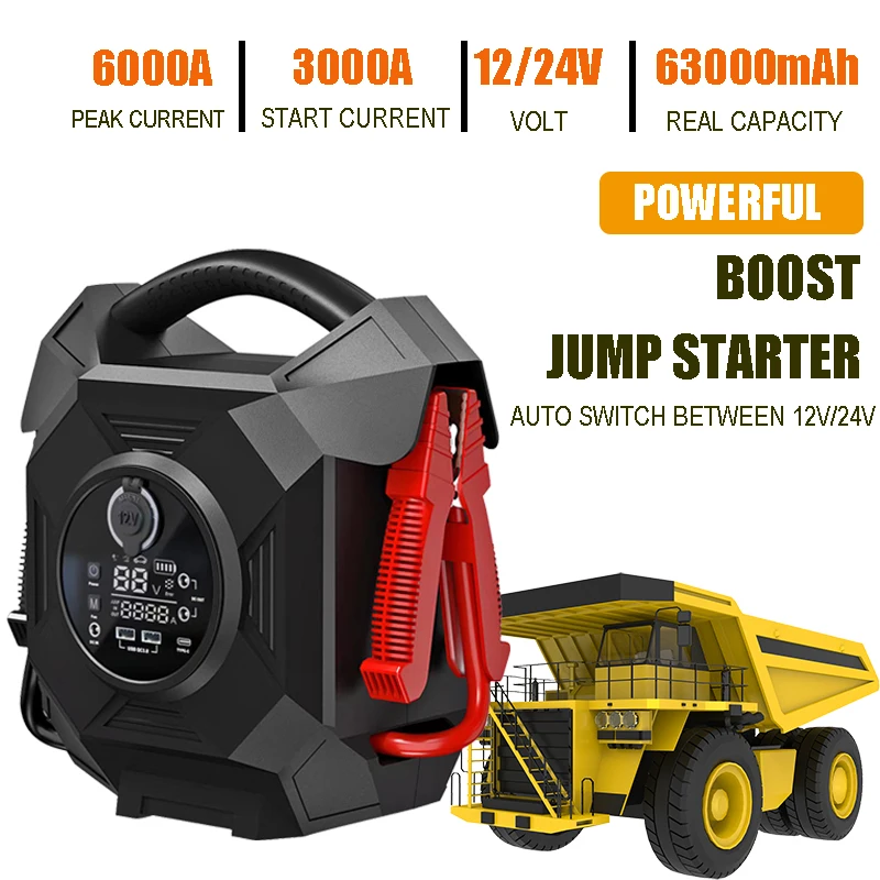 OEM ODM battery booster pack 12v 24v with peak current 6000A  12 24 volt jump starter car battery jump starter 12/24V