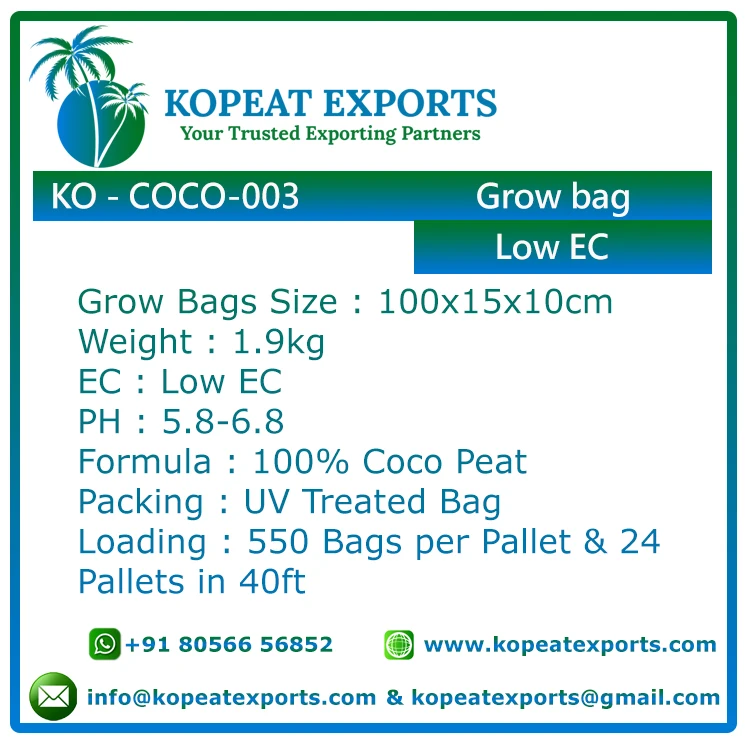 Indias Leading Supplier of Top Selling LowPrice Coconut Coco Coir Pith Grow Bags for Growing Vegetables and Fruits like berries