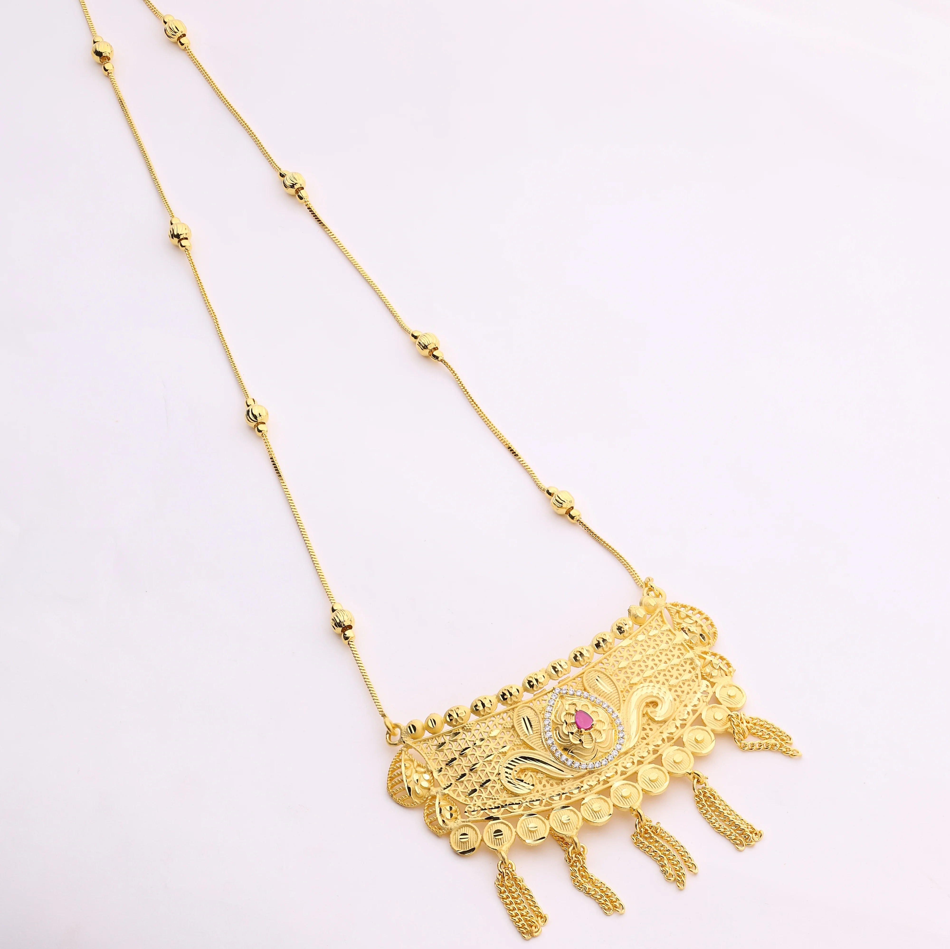 Gold Plated Forming Long Necklaces Traditional jewelry set for women Special occasion Copper & brass chapado en oro oro laminado