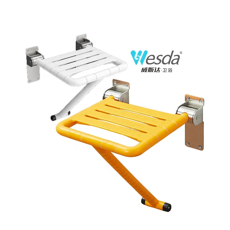 WESDA Bathroom Foldable Disabled Seniors Aisle Chair Wall Mounted Stainless Steel Folding Seat Stool Shower Chairs for Elderly