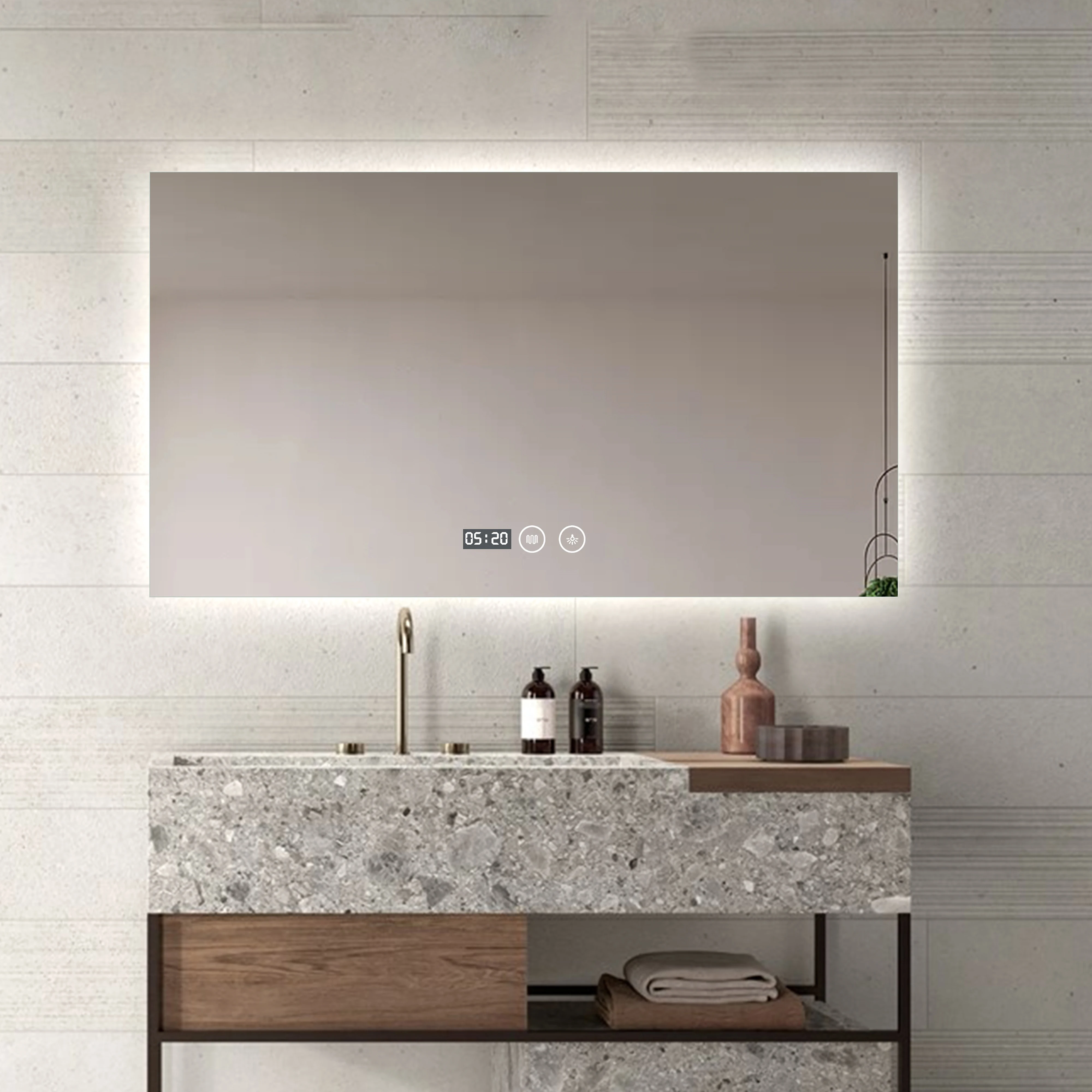 LED Bathroom Lighted Mirror with Blue-tooth Antifog Dimmable Vanity Touch Home Mirror
