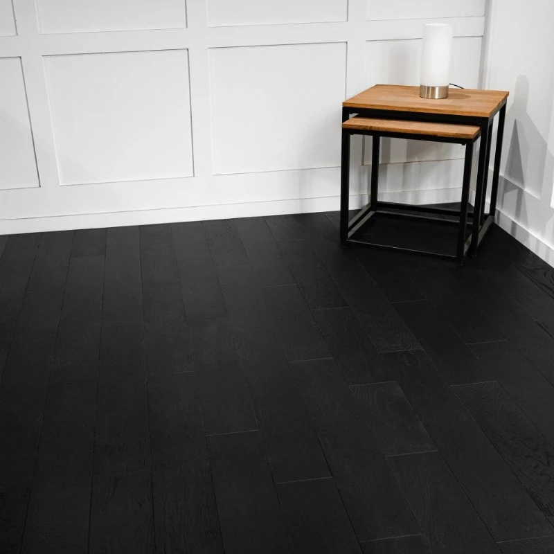 Modern Style Black Oak Engineered Wood Flooring Indoor Living Rooms Click Installation Waterproof Brushed Natural Veneer