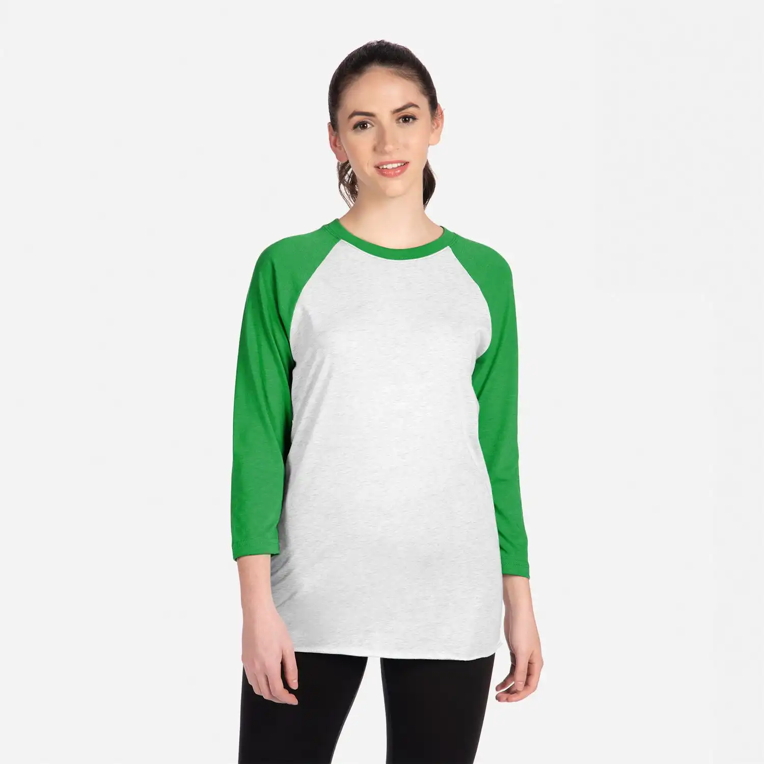 Women Envy/Heather White Unisex Tri-Blend 3/4 Raglan T-Shirt Breathable Tri-Blend Three-Quarter Raglan T-Shirt - Next Level 6051