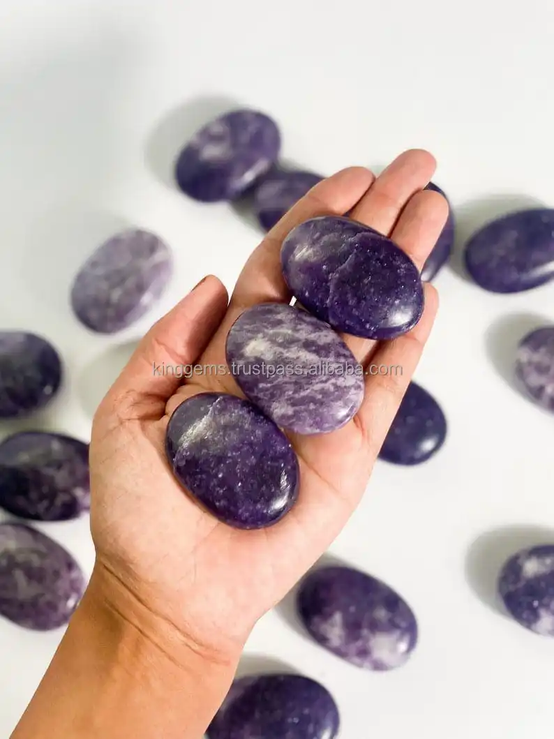 BEST SELLING WHOLESALE CRYSTAL GEMSTONE LEPIDOLITE PALMSTONE NATURAL POLISHED PURPLE LEPIDOLITE PALMSTONE FOR HEALING MEDITATION