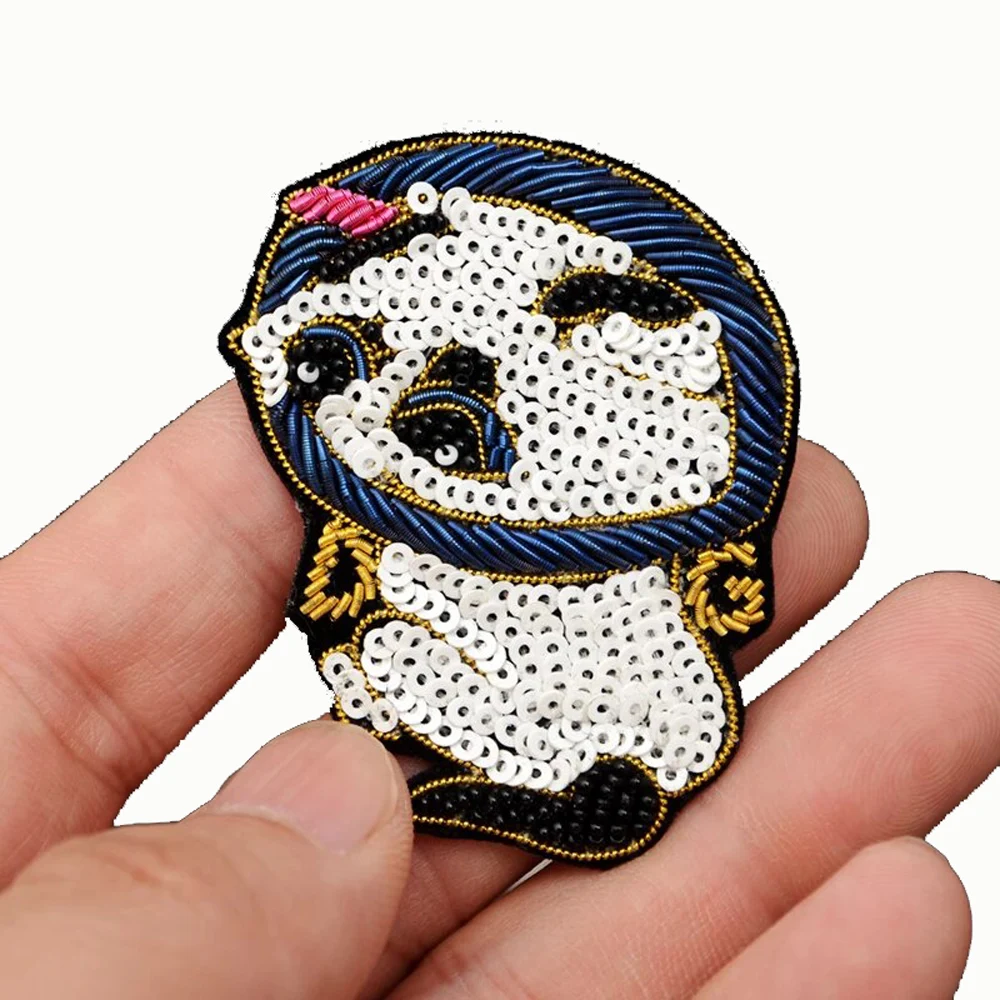 Hand embroidery Fashion Badge for DIY bag coat shoes broochHand embroidery SEQUIN bear patch for DIY brooch badge clothes bag sh