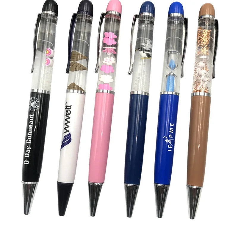 Wholesale Custom Design Floater Liquid Floating Pens High Quality Promotional 3D Floater Glitter Liquid Floating Pen with PVC