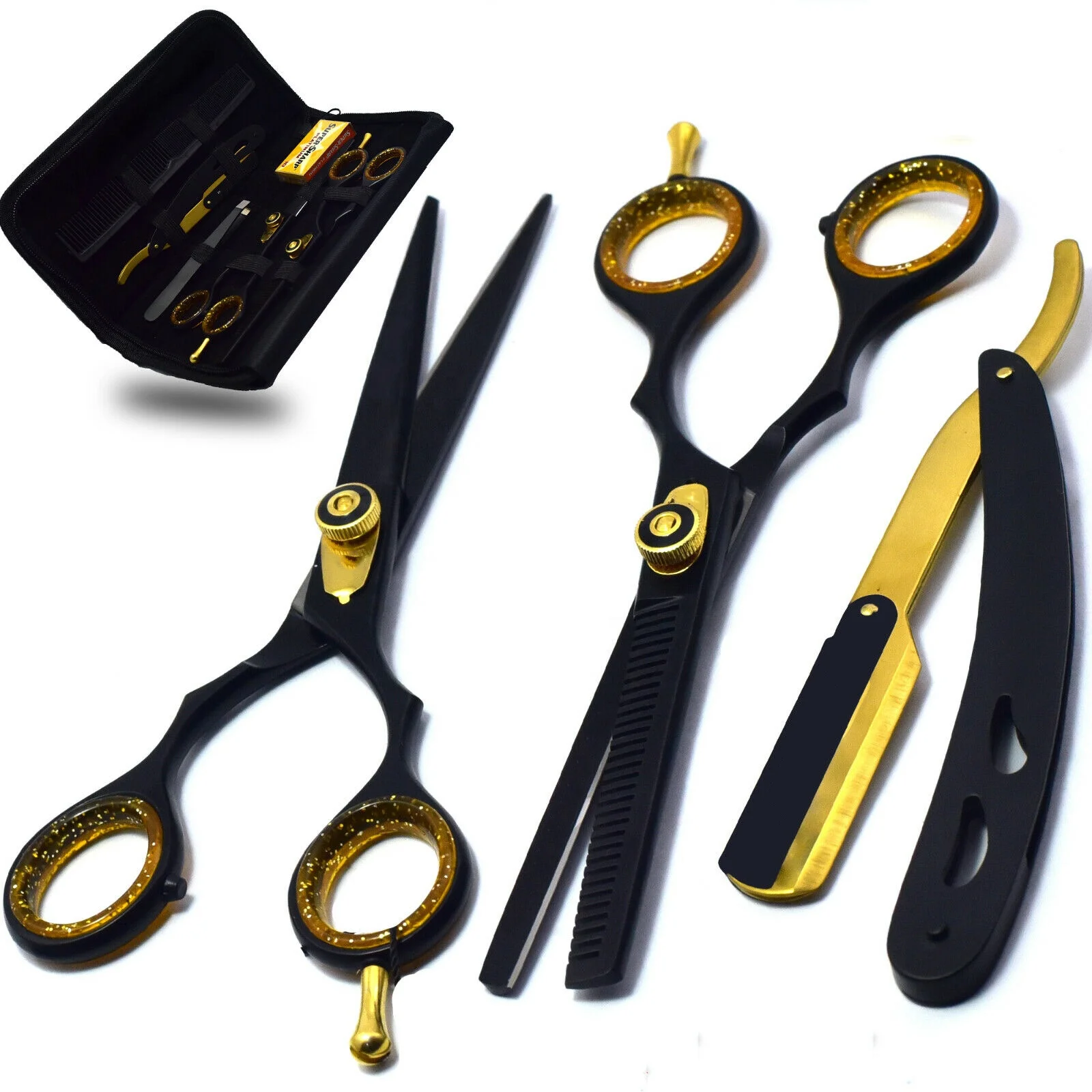 Barber Hair Cutting Thinning Scissors Shears Hairdressing  Razor Comb Kit Hairdressing Razor Scissors Set
