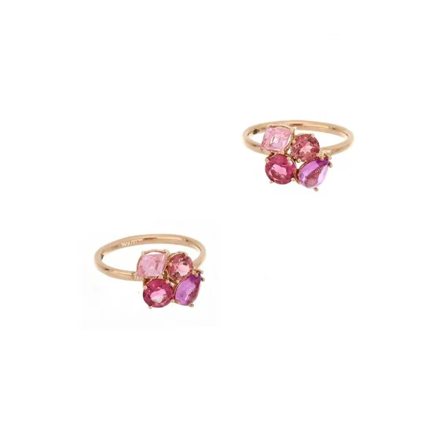 Italian Products Handmade Jewelry Rose Gold Romantic Ring with Flowers Of Mixed Gems