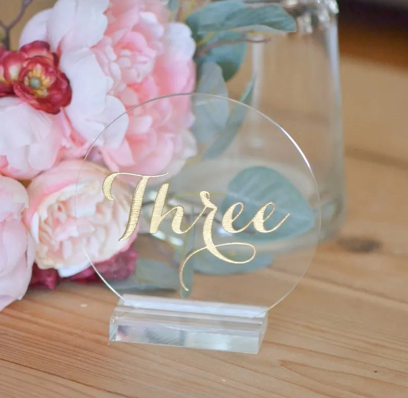 Clear Acrylic Wedding Number Sign with Stand Holder Round Shaped Modern Acrylic Seat Signs Circle Shape Decoration Number Holder
