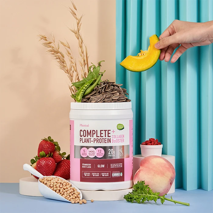 Recommended High Quality Complete Plant Protein + Collagen Booster Strawberry from Thailand
