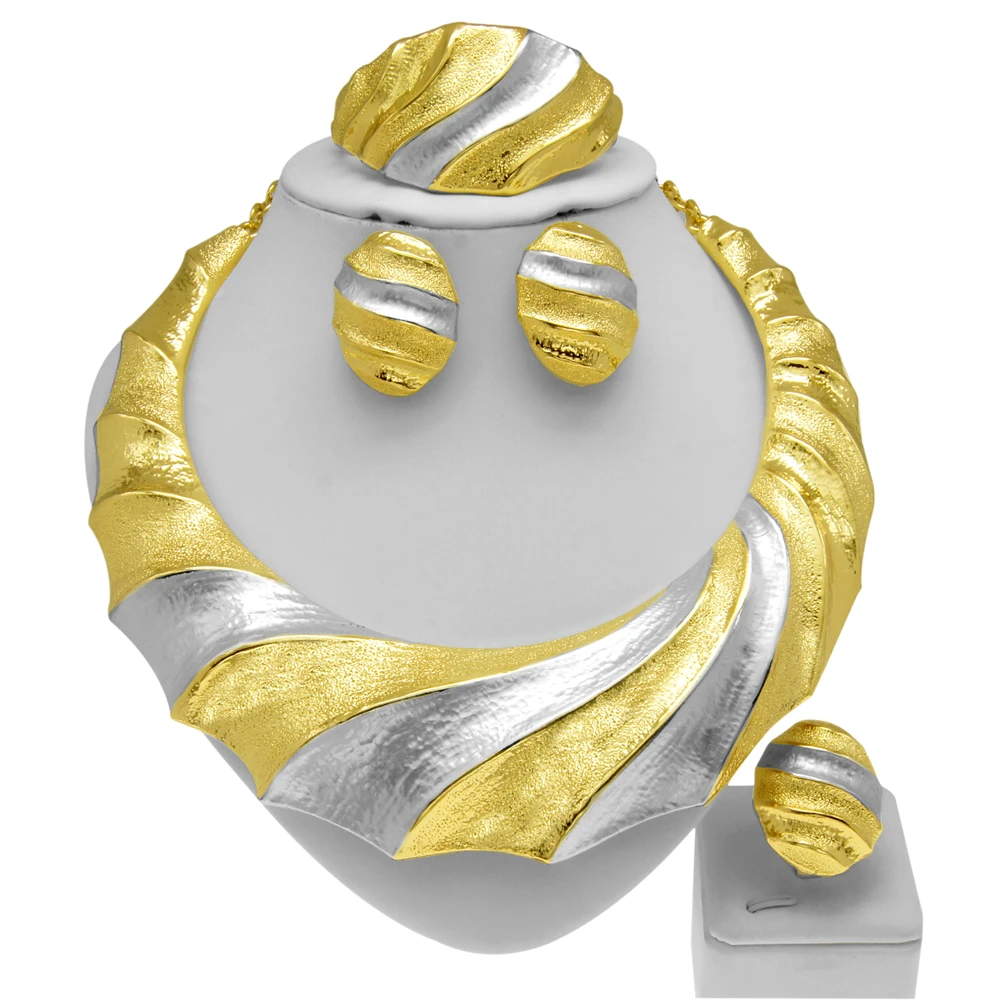 Zhuerrui Fashion Jewelry Set Oval Design Italy Brazil Gold Plated Necklace Bracelet Ring Earrings Women Gifts H00335