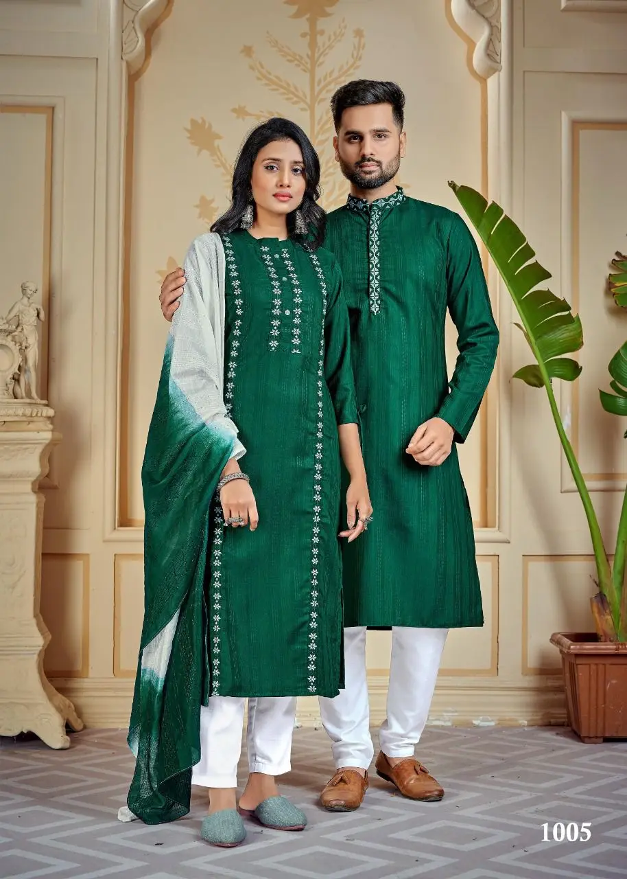 Indian & Pakistani Special Designer Couple Kurta Combo Of Kurta With Payjama & Kurti With Pant for Beautiful Lovely Couple