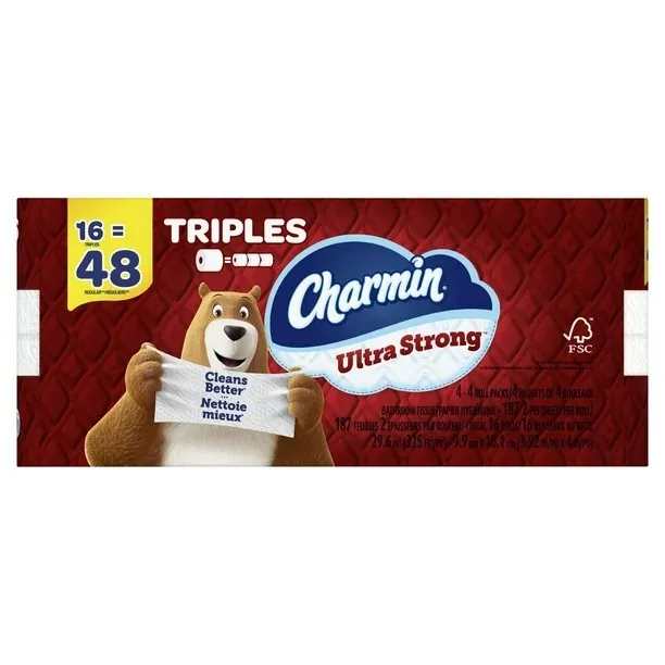 Charmin- Ultra Strong Toilet Paper 16 Triple Rolls, 187 Sheets Per Roll