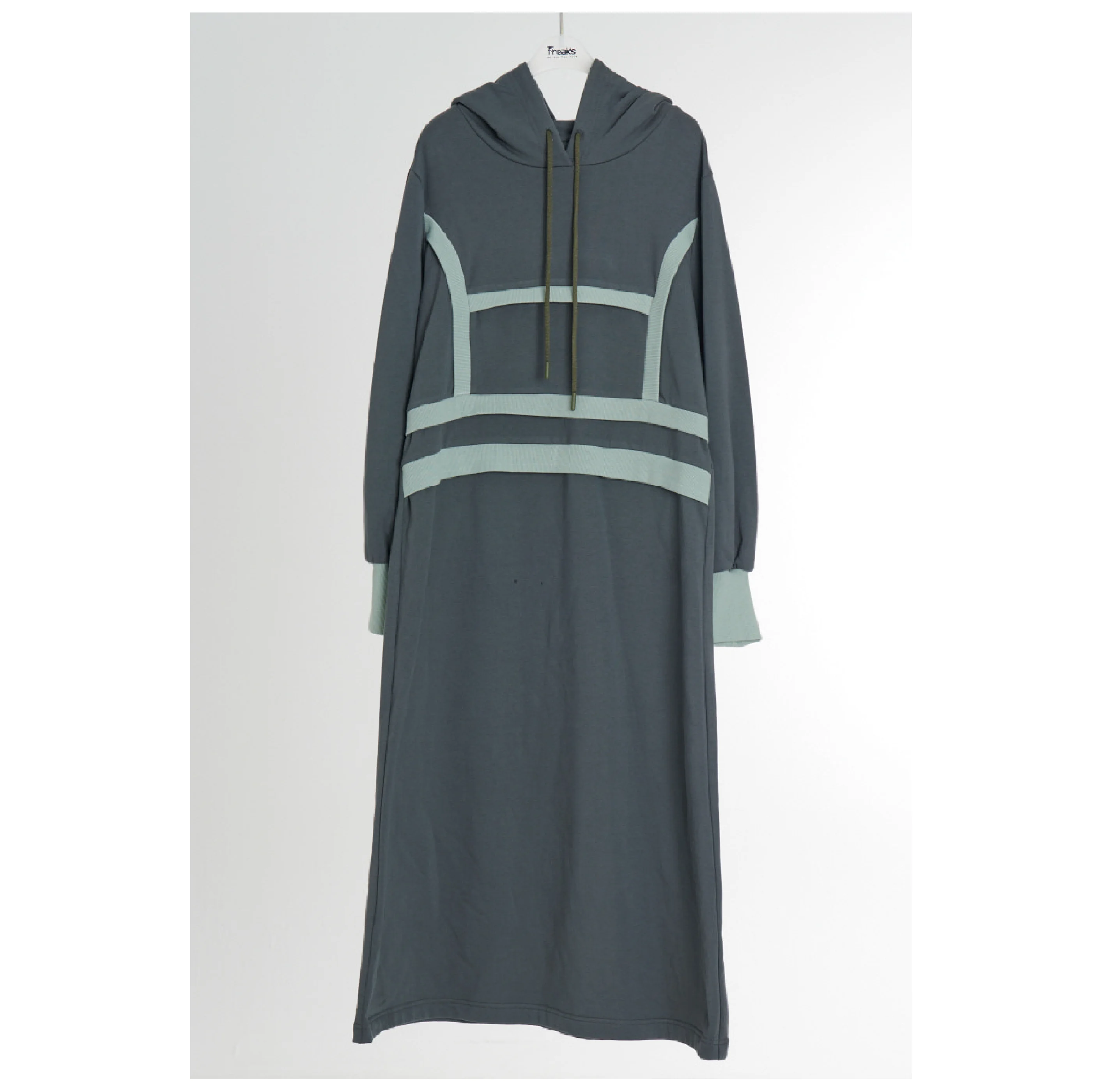 FREAKS Cotton Span Back Brushed Zurry Structural Hooded Midi Dress_Dark Avocado Green S M Korean Fashion Trending Products 2024