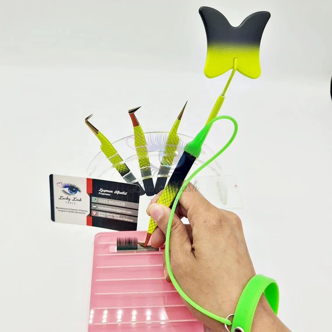 Green And Black Drop Color Combination with Butterfly Shape Mirror Eyelash Extension Tweezers Solid Stainless Steel Customized