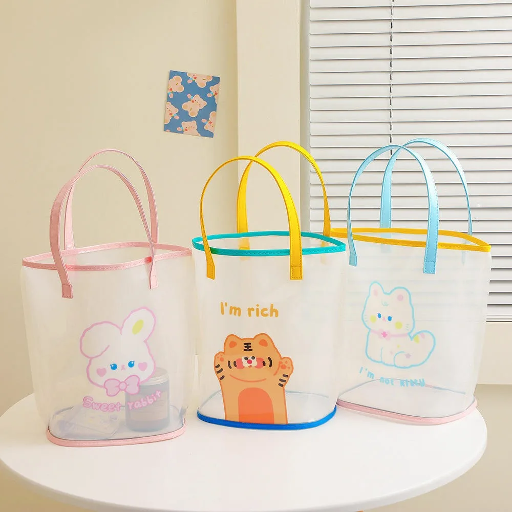Cartoon PVC transparent Jelly bag Student large capacity handbag Girl Cute little Tiger Beach bag Toiletry bag by Raw to Fine