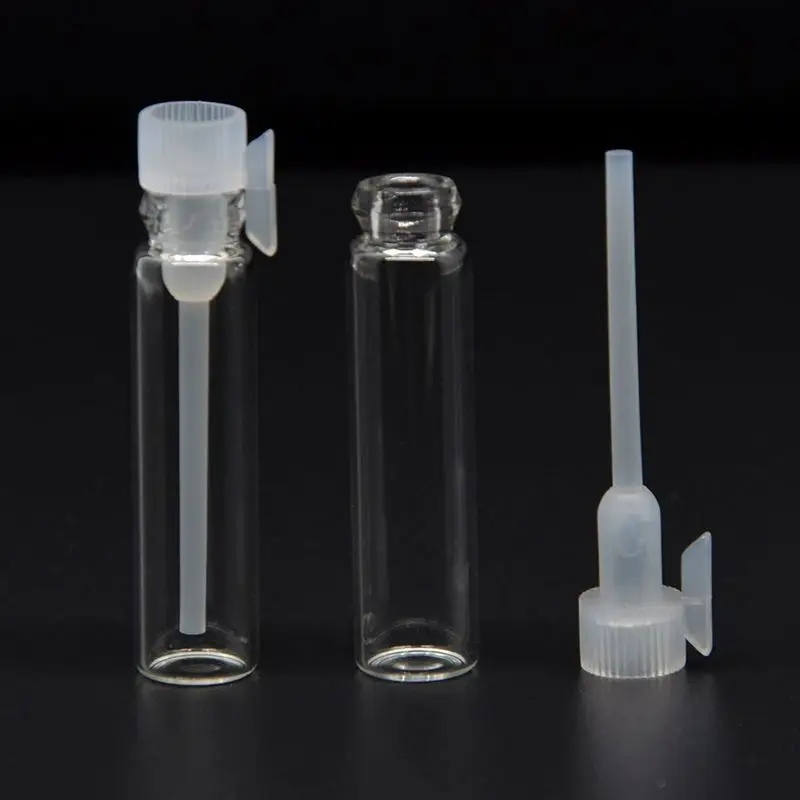 Factory Stock 1ml 2ml 3ml 5ml Clear Empty Tester Mini Sample Traveling Tube Glass Perfume Drip Vials Bottle with Plastic Stopper