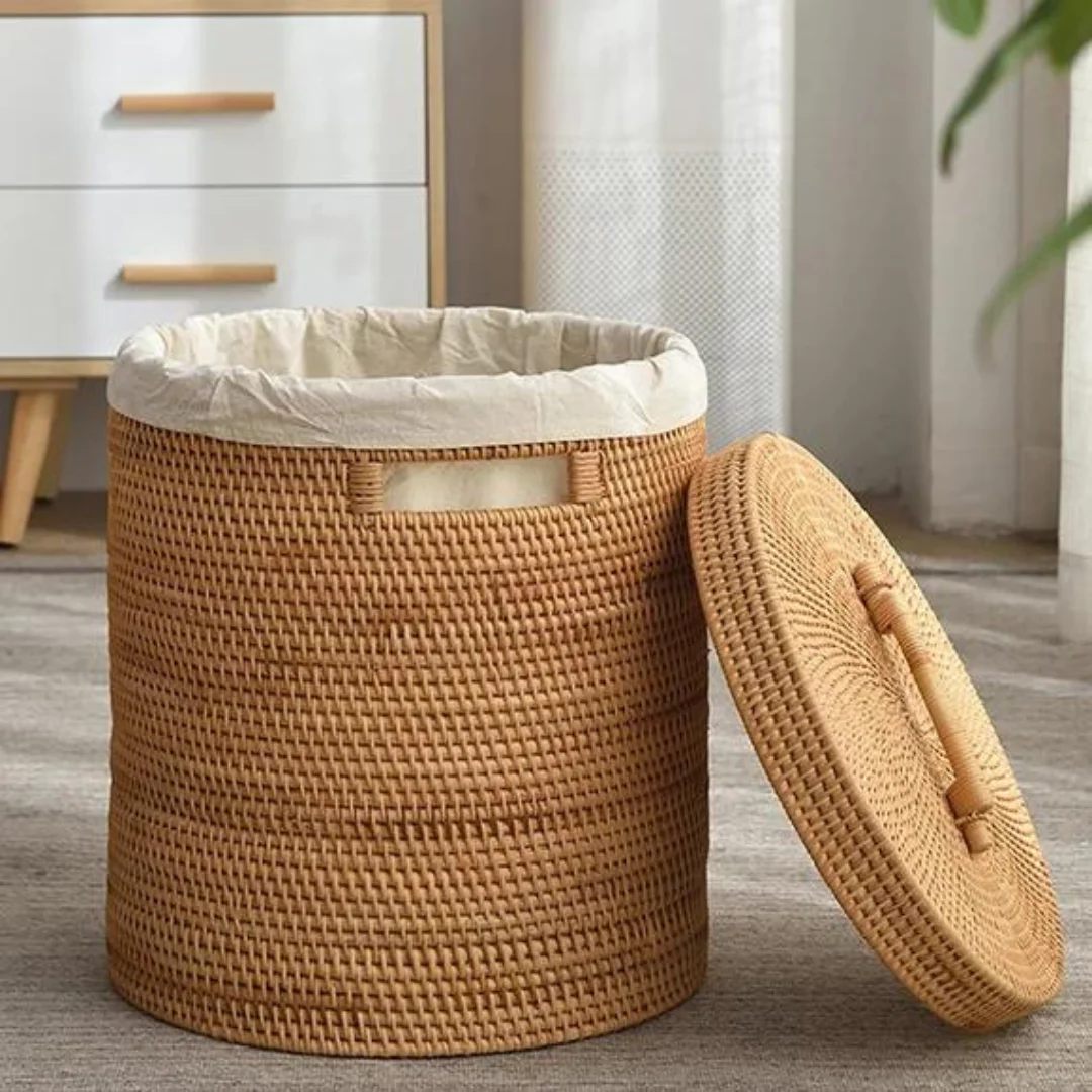 High Quality Vietnam-Made Rattan Laundry Basket Fabric Organizer for Clothes and Clothing Handicraft Rattan Bucket
