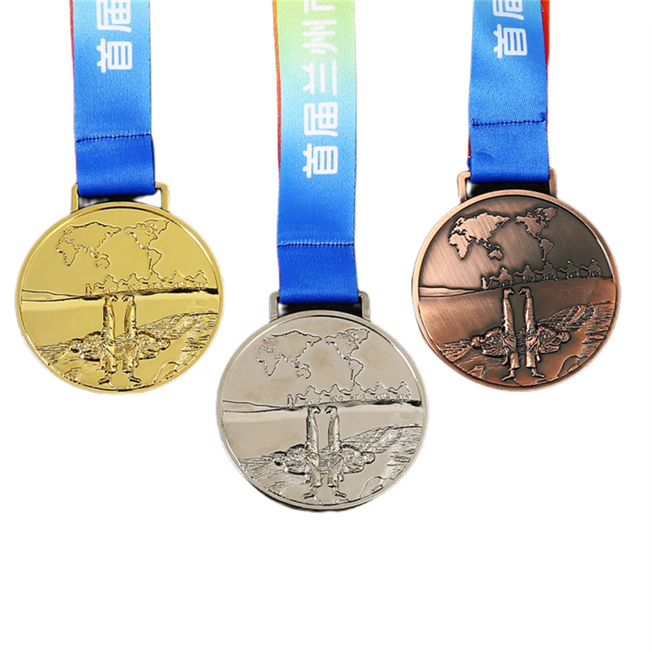 Custom 3D Sports Bronze Metal Medal Zinc Alloy beautiful ribbon medal Award Metal with Sublimation for military