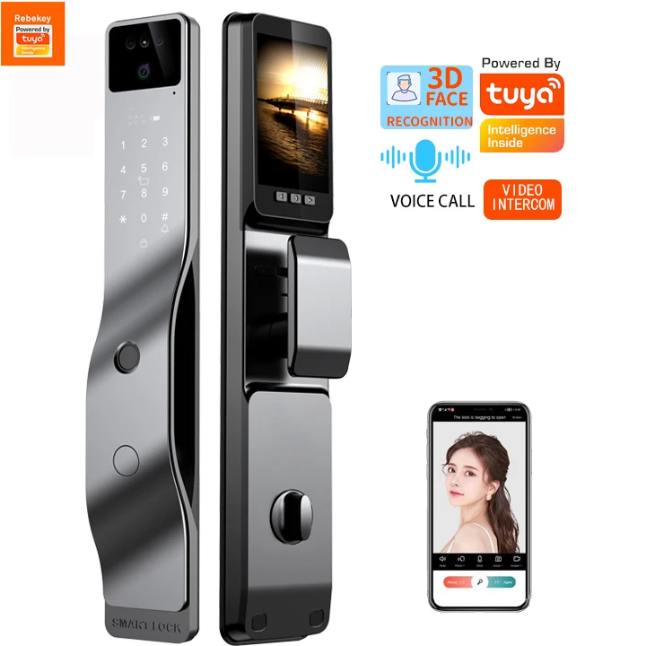 Support HD camera and voice call 3D Face Recognition Smart Home Door Lock Rfid Card fingerprint Smart Lock Tuya App