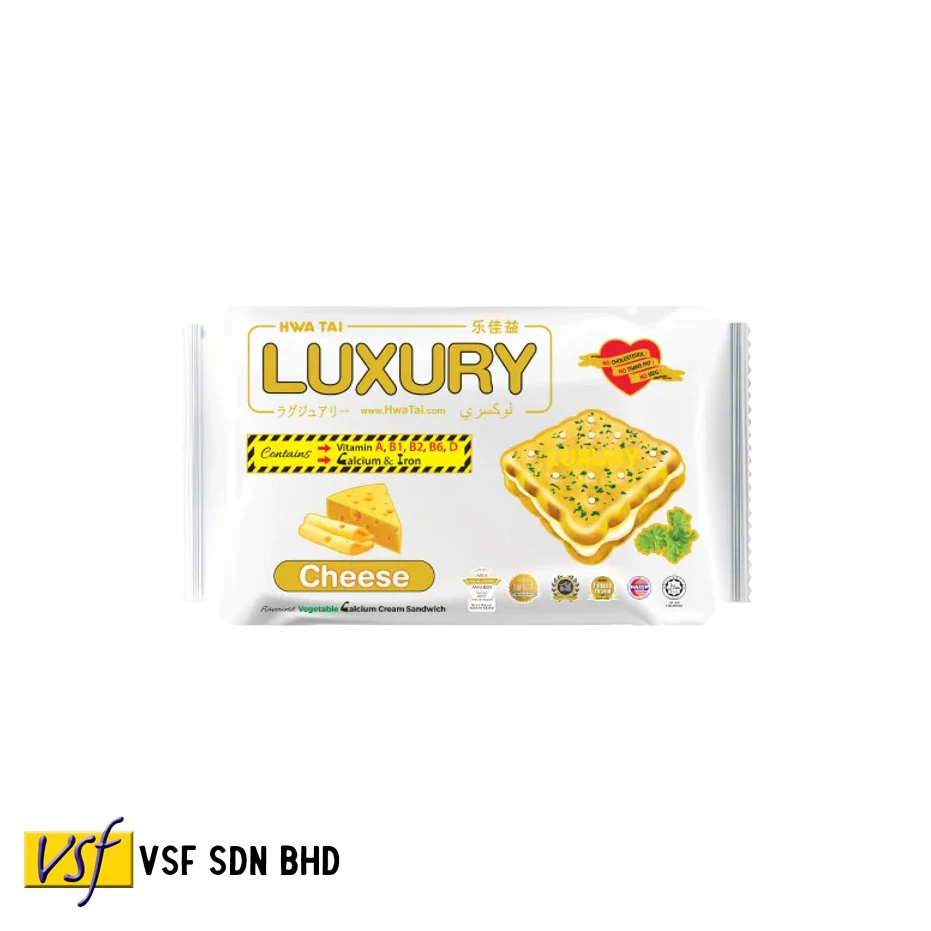 Hwa Tai LUXURY Cheese Flavoured Vegetable Calcium Cream Sandwich 20gx10sx24pkt Vit a B1 B2 B6 No Cholesterol Trans Fat MSG