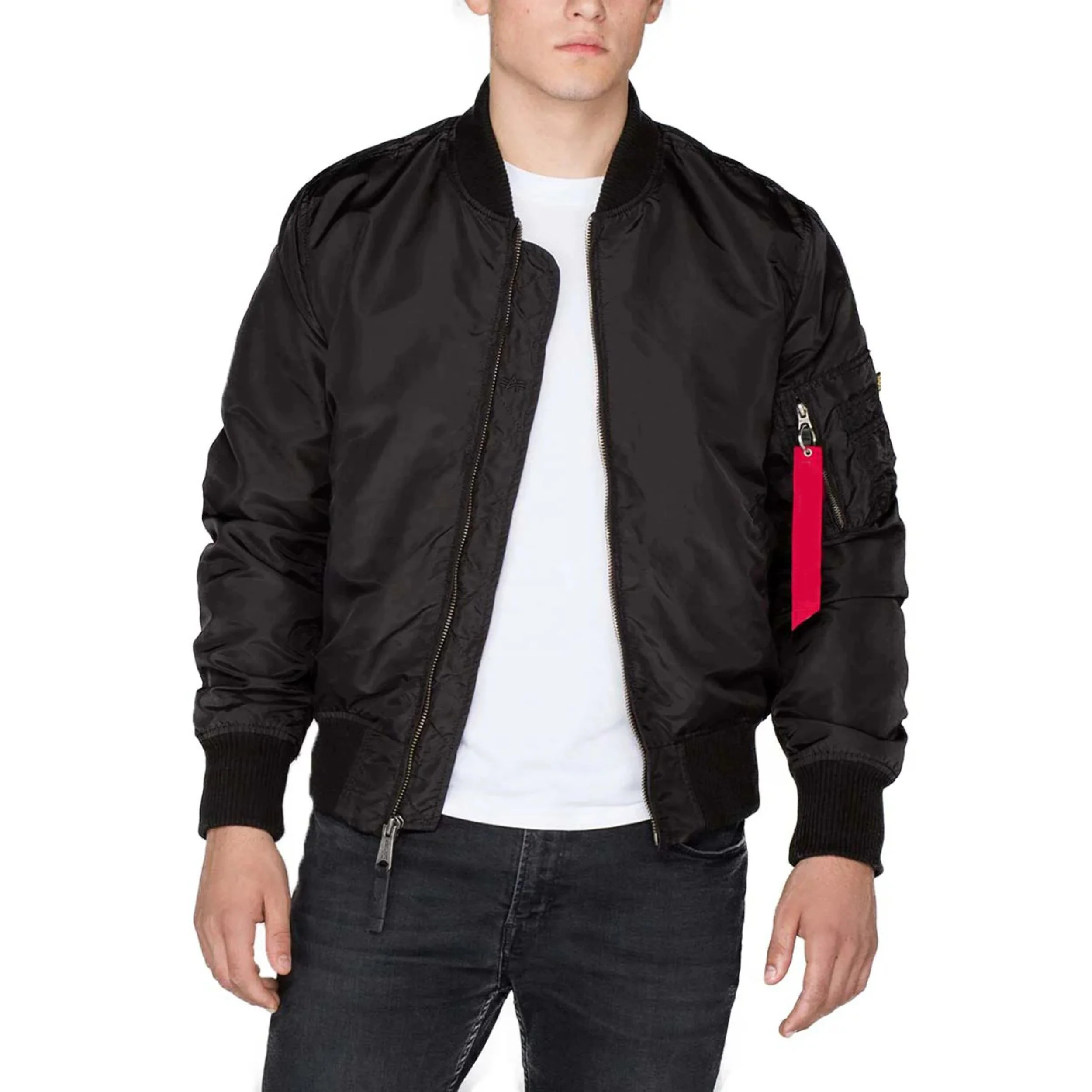 Heavy Winter Nylon Flight Bomber Jackets Solid Color Full Zipper Bomber Jacket Pilot Bomber Jacket Street Wear