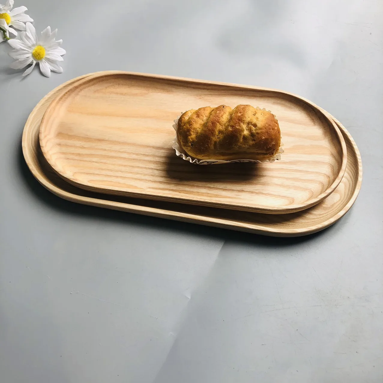 Extra Large Oval Shape Ash Wood Tray For Storage Food Cheap Wooden Tray Bulk, Handicraft From Vietnam