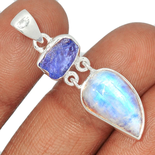 952 Silver Jewelry Rainbow Moonstone Pendant Cabochon Gemstone For Sale In India Tanzanite Gemstone Necklace