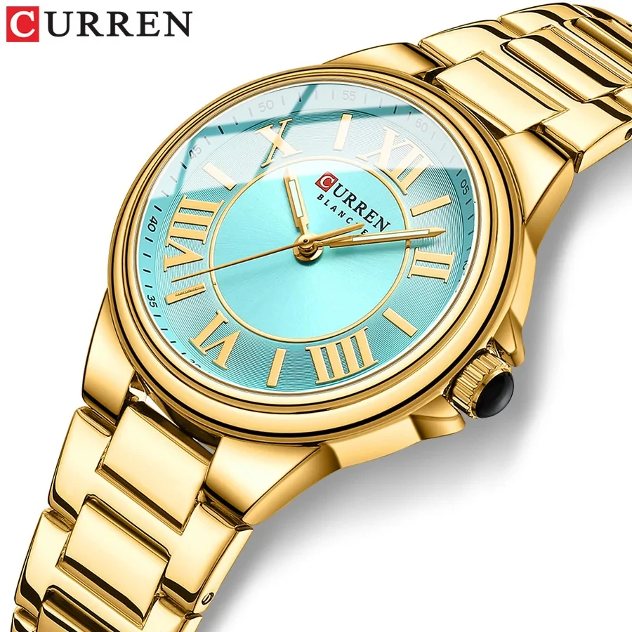 CURREN 9091 Romantic Charm Women Wristwatches Fashion Design Thin Quartz Watch with Luminous Hands Stainless Steel Bracelet