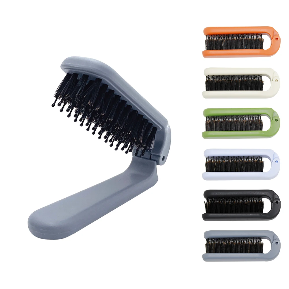 NEW Foldable Mini Boar Bristle Nassager Detangling Hair Brush Travel Portable Pocket Beard brush