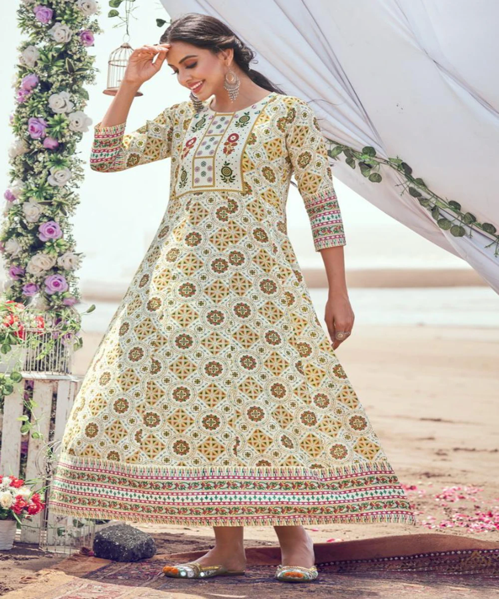 DESIGNER HEAVY COTTON JACQUARD PRINTED GOWN PARTY WEAR WHOLESALE PRICE FOR BOUTIQUE WOMEN STORE ETHNIC GARMENT