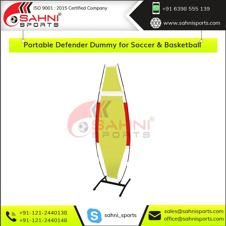 Compact Size Heavy Metal Base Fully Foldable Fibre Rods and Mesh Fabric Frame Portable Defender Dummy for Soccer & Basketball