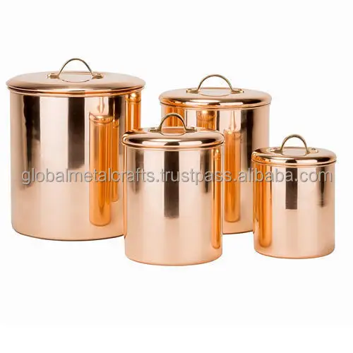 Apothecary Jar Decorative Kitchen Bath Storage Canisters Wedding Centerpiece and Candy Buffet Lid Copper Plated Set