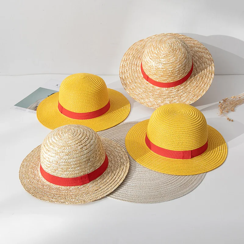 Wholesale Fashion Cospaly Cartoon Kids Straw Hat Outdoor Floppy Beach Adult Anime Luffy Brim Straw Sun Hat