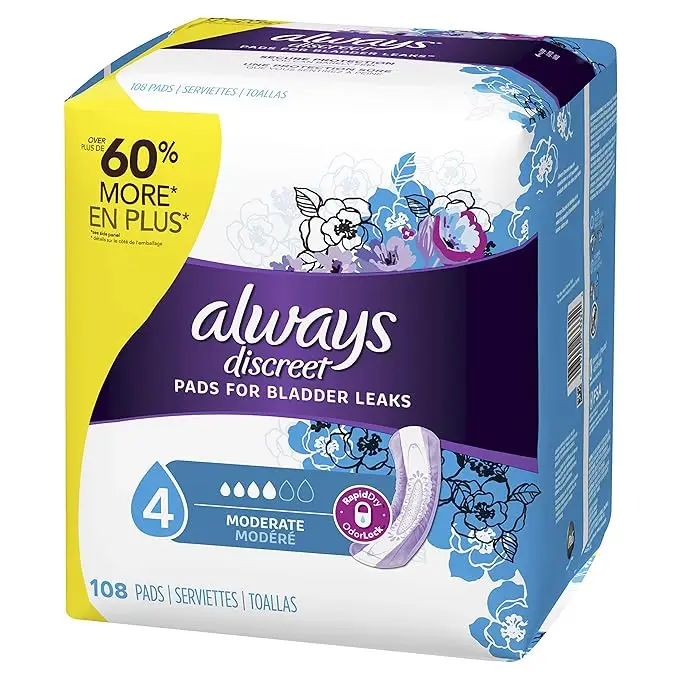 Always Discreet Incontinence Pads, Moderate, Regular Length, 108 count