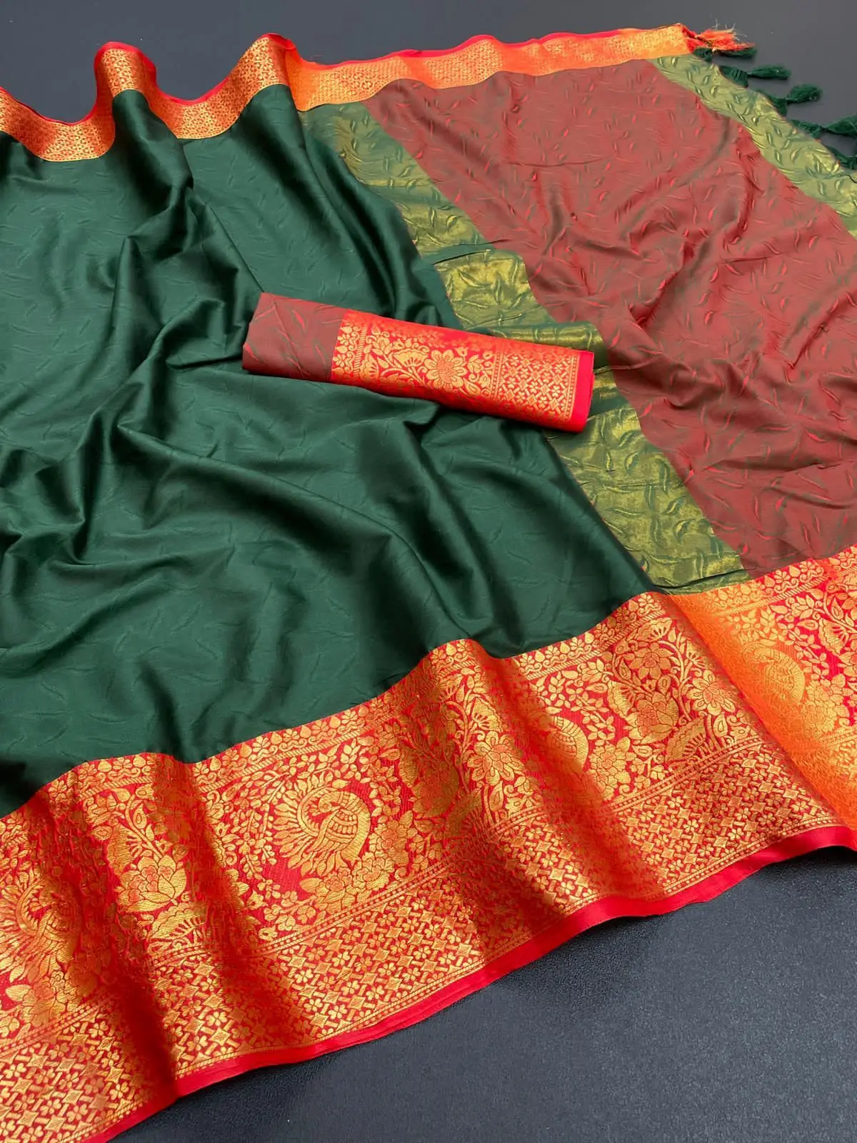 Pure cotton silk saree with running blouse and weaving work on border